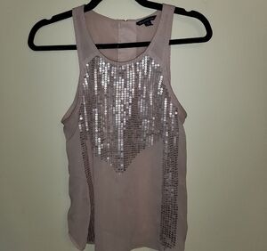 American Eagle Outfitters Beige Sequin Tank Top